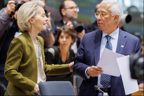 Ursula Von der Leyen e António Costa durante encontro da UE